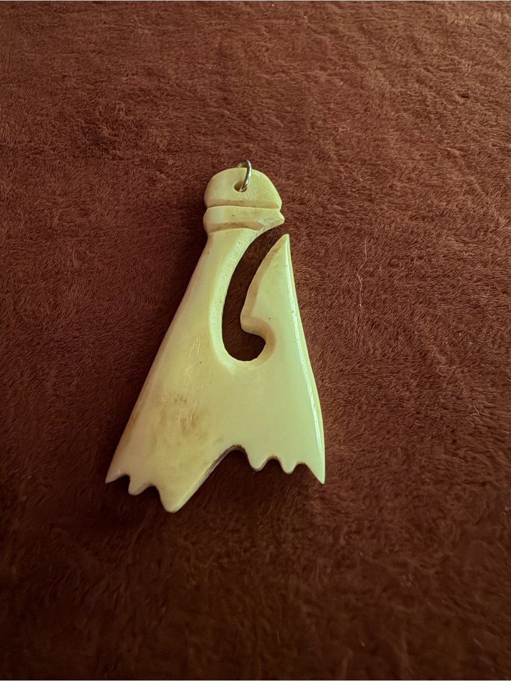 Artisan Cream Carved Bone Hook Pendant Necklace